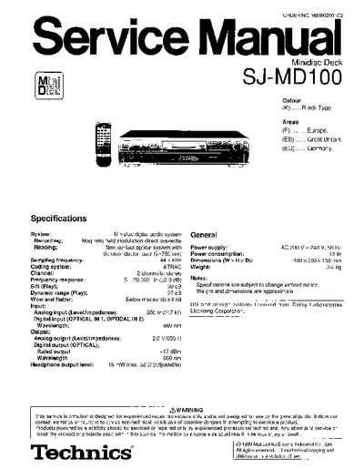 Technics SJ-MD100 Minidisc Deck