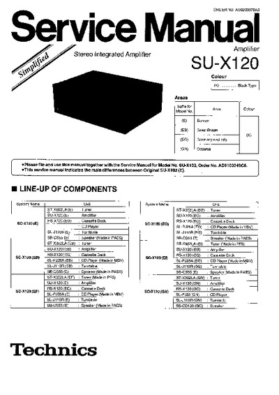 Technics SU-X120 Service Manual Supplement