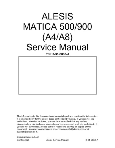 ALESIS MATICA 500/900 (A4/A8)Service Manual