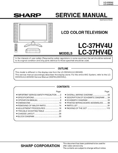 SHARP LC-37HV4U-D LCD  TV Color