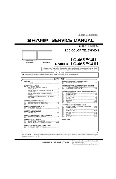 SHARP LC-46SE94U, LC-46SE941U LCD