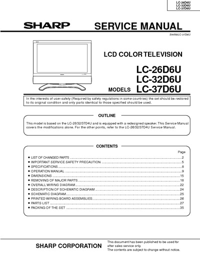 SHARP LC-26_32_37D6U LCD TV