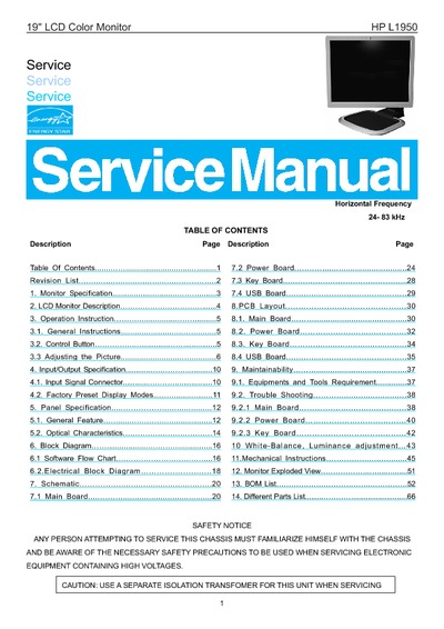AOC Service Manual HP-L1950_A12 monitor lcd