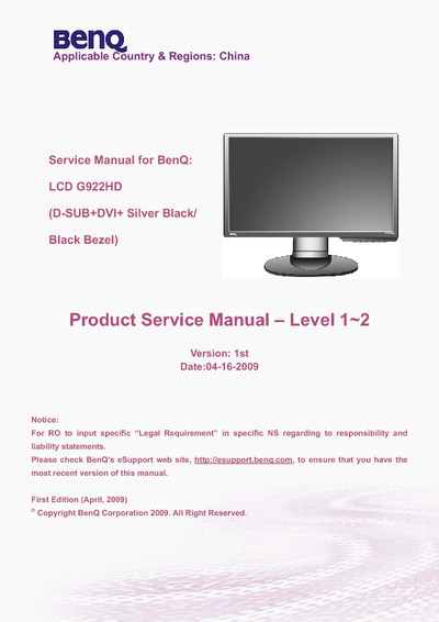 Benq G922HD monitor lcd