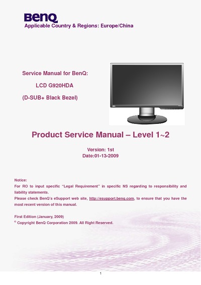 Benq G920HDA monitor lcd