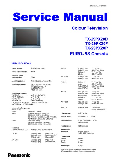 PANASONIC,TX-36PL32, TX-20PX20F, Chassis:EURO9S