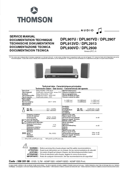 THOMSON  DPL907U / DPL907VD / DPL2907 DPL913VD / DPL2913 DPL930VD / DPL2930 DPL907U / DPL907VD / DPL2907 DPL913VD / DPL2913 DPL930VD / DPL2930