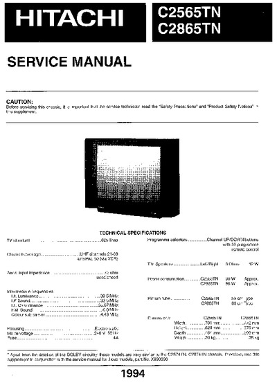 Hitachi TV C2865TN, C2565TN