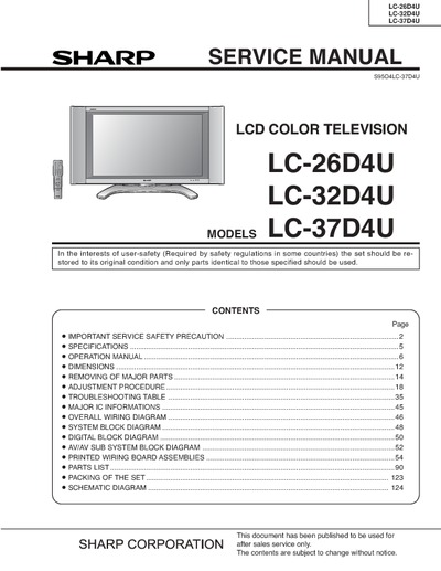 Sharp LC-26D4U, LC-32D4U, LC-37D4U - LCD