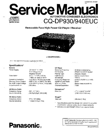 Panasonic CQ-DP930, CQ-DP940