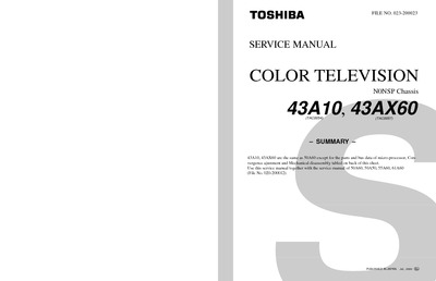 Toshiba 43A10, 43AX60, 50A50, 50A60, 55A60, 61A60 Ch:N0NSP