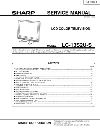 SHARP LC-13S2US LCD
