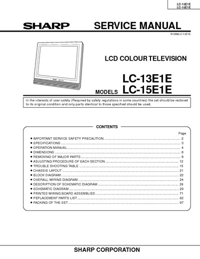 SHARP LC-13E1E, LC-15E1E LCD