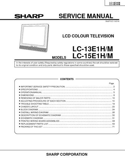 SHARP LC-13E1, LC-15E1 LCD