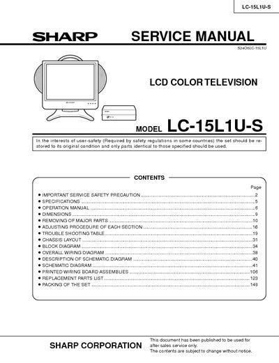 SHARP LC-15L1US LCD