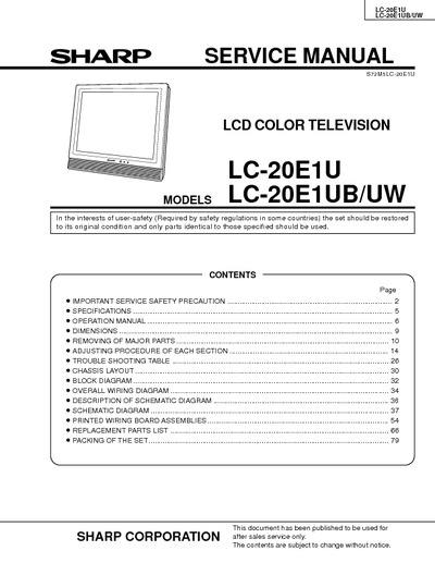 SHARP LC-20E1U, LC-20E1UB,UW LCD