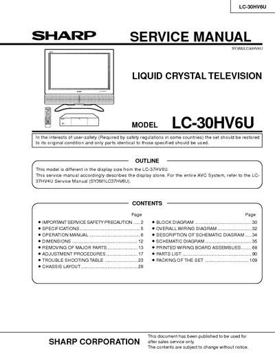 SHARP LC-30HV6U LCD