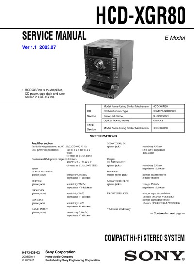 Sony HCD-XGR80
