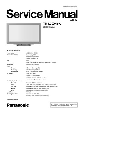 Panasonic TH-L32X10A Chassis LH88 LCD
