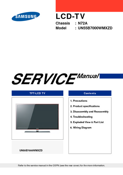 Samsung UN55B7000WMXZD N72A LCD-TV, Service Manual, Repair Schematics
