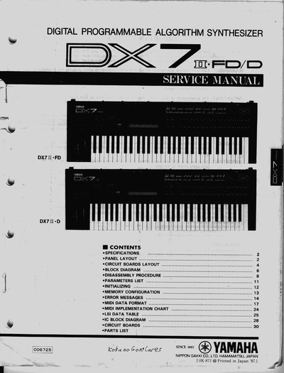 Yamaha DX-7II FD Service Manual