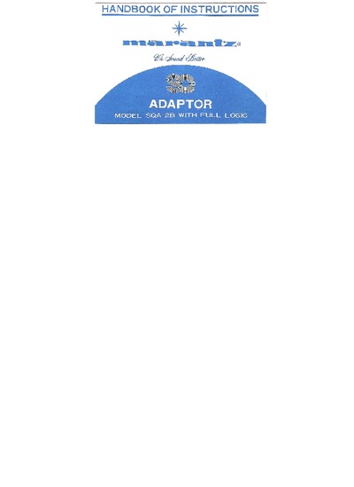 Marantz SQA-2B-Adaptor Owners Manual