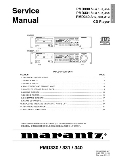 Marantz PMD-340 Service Manual