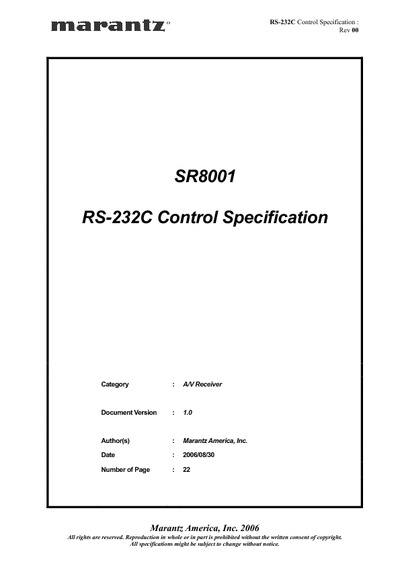 Marantz SR-8001-RS-232C-Control-Specification