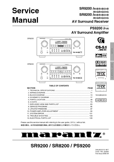 Marantz SR-9200 Service Manual