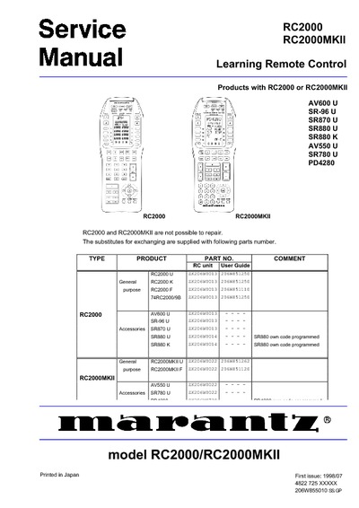 Marantz RC-2000 Service Manual