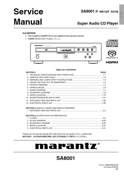 Marantz SA-8001 Service Manual
