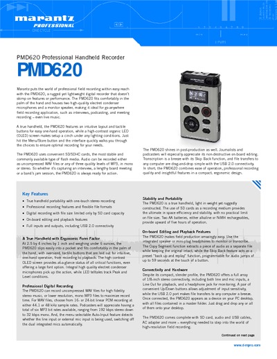 Marantz PMD-620 Brochure