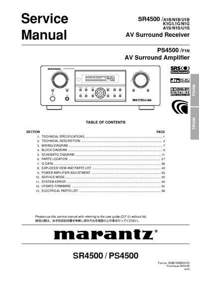 Marantz SR-4500 Service Manual