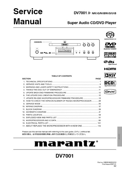Marantz DV-7001 Service Manual
