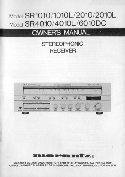 Marantz SR-1010 Owners Manual