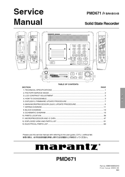 Marantz PMD-671 Service Manual