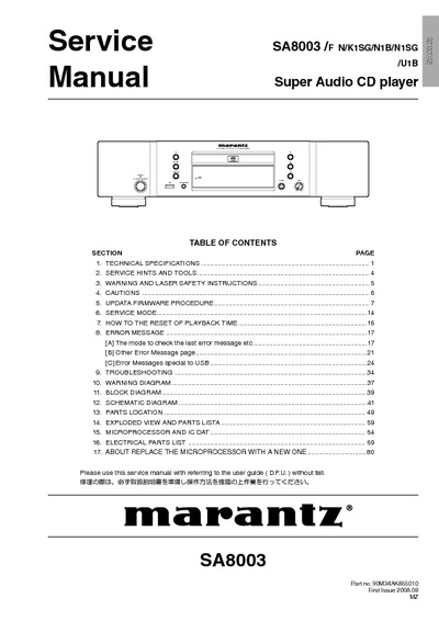 Marantz SA-8003 Service Manual