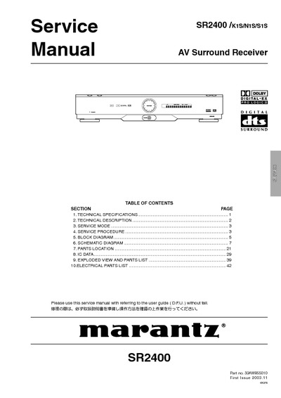 Marantz SR-2400 Service Manual