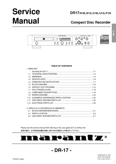 Marantz DR-17 Service Manual