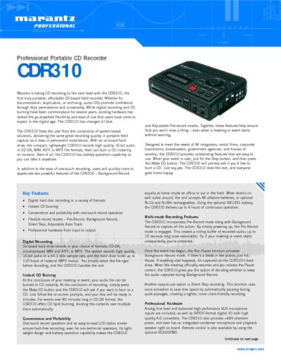 Marantz CDR-310 Brochure