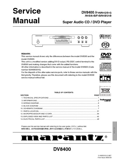 Marantz DV-8400 Service Manual