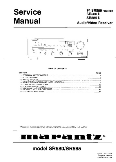Marantz SR-580 Service Manual