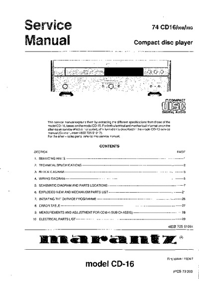 Marantz CD-16 Service Manual