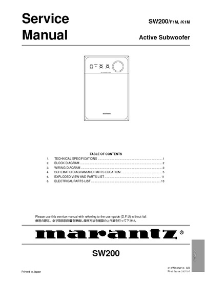 Marantz SW-200 Service Manual