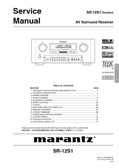 Marantz SR-12-S-1 Service Manual