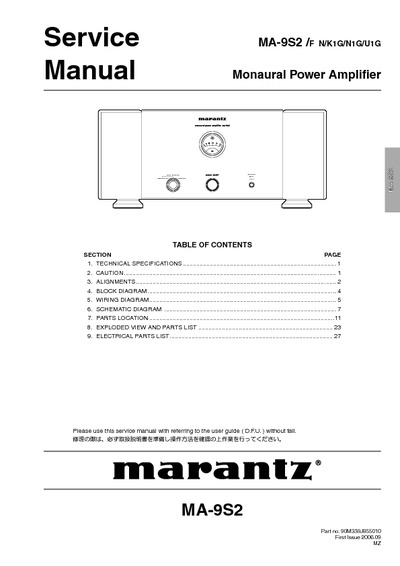 Marantz MA-9-S-2 Service Manual