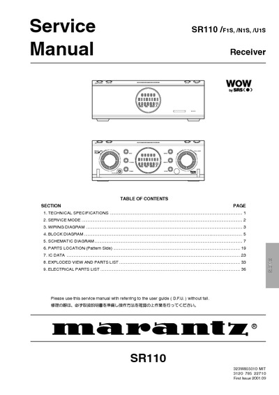 Marantz SR-110 Service Manual