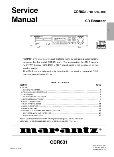 Marantz CDR-631 Service Manual