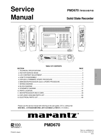 Marantz PMD-670 Service Manual