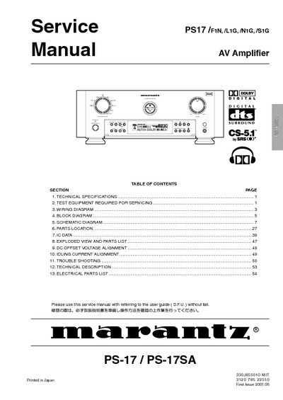 Marantz PS-17-SA Service Manual